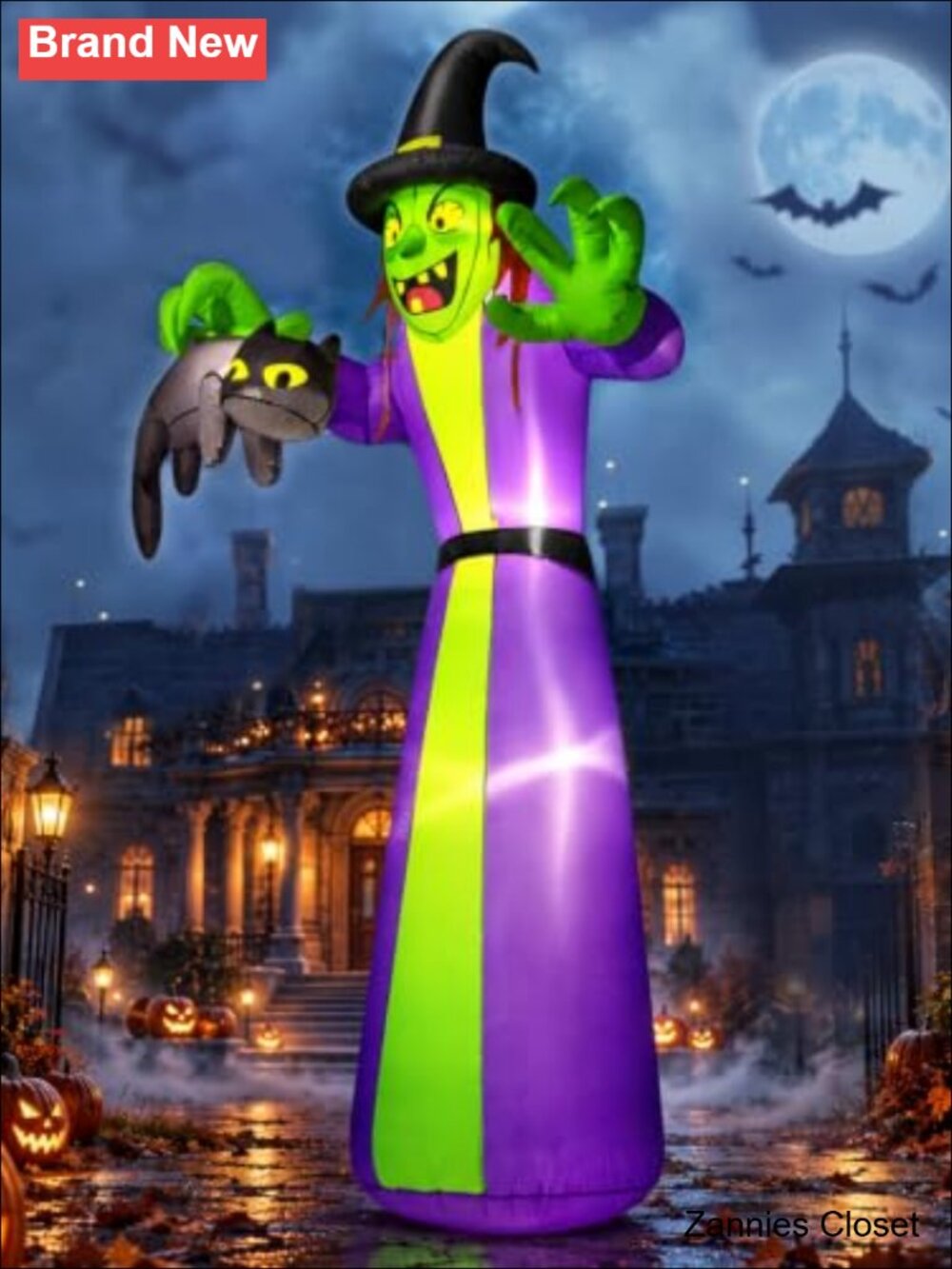 👻 12FT Giant Halloween Inflatable Witch Grabbing Black Cat Outdoor Yard Decor